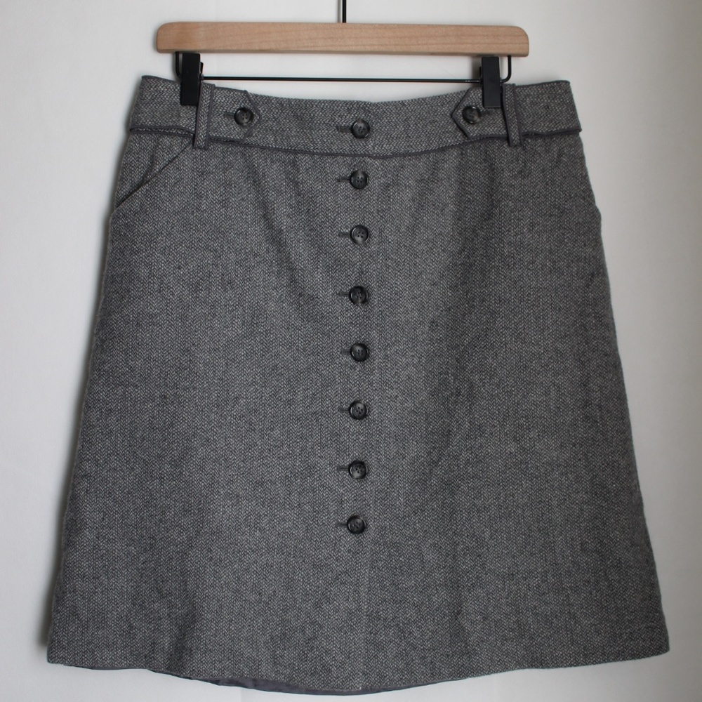 Ann Taylor A-Line Gray Button Down Skirt